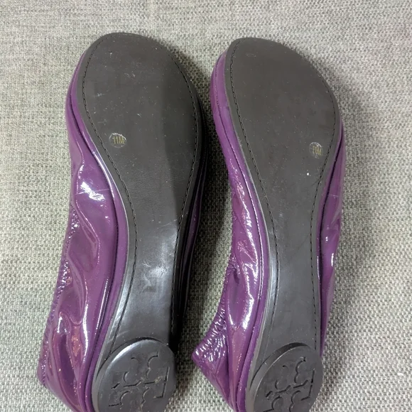 Tory Burch Purple Patent Leather Ballet Flats - Logo Bow - Size 11 - Picture 7 of 8
